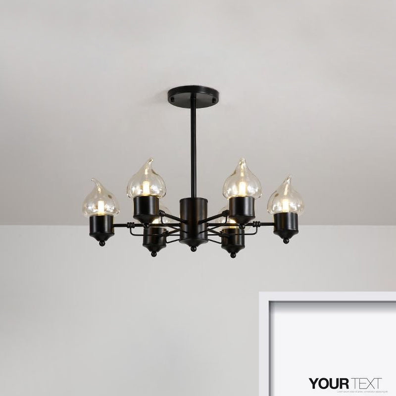 Candle Clear Glass Light Chandelier Vintage 3/6/8-Light Bedroom Pendant Lighting in Black Clearhalo 'Ceiling Lights' 'Chandeliers' 'Glass shade' 'Glass' 'Industrial Chandeliers' 'Industrial' 'Middle Century Chandeliers' 'Pendant Lights' 'Tiffany' Lighting' 679302