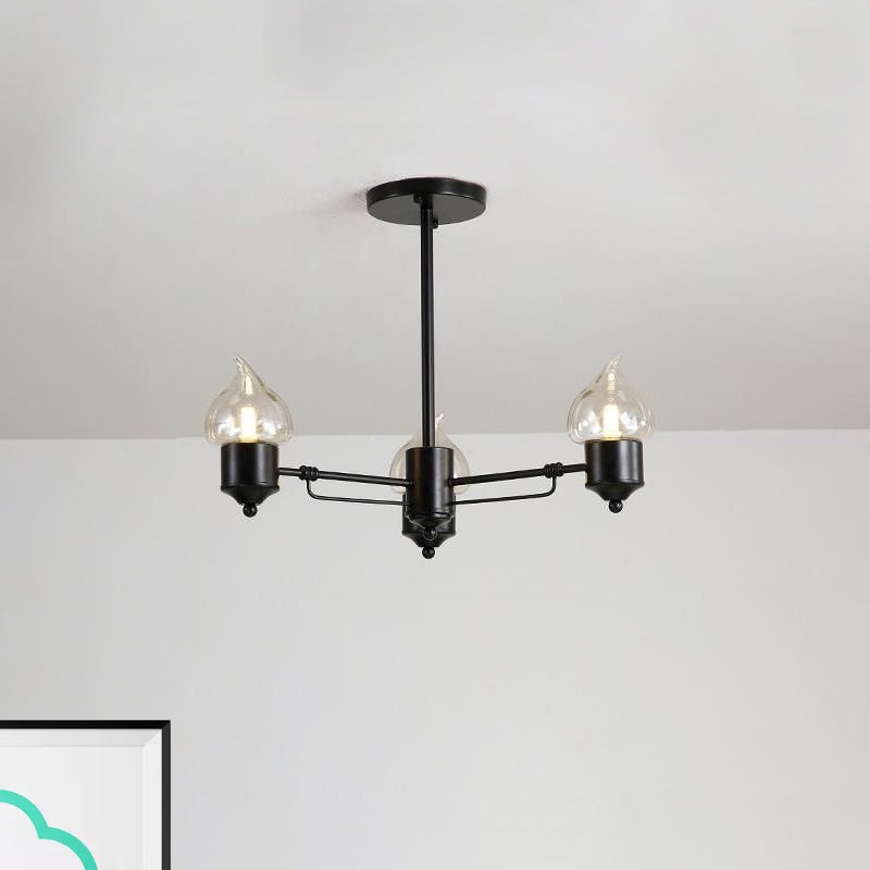 Candle Clear Glass Light Chandelier Vintage 3/6/8-Light Bedroom Pendant Lighting in Black Clearhalo 'Ceiling Lights' 'Chandeliers' 'Glass shade' 'Glass' 'Industrial Chandeliers' 'Industrial' 'Middle Century Chandeliers' 'Pendant Lights' 'Tiffany' Lighting' 679303