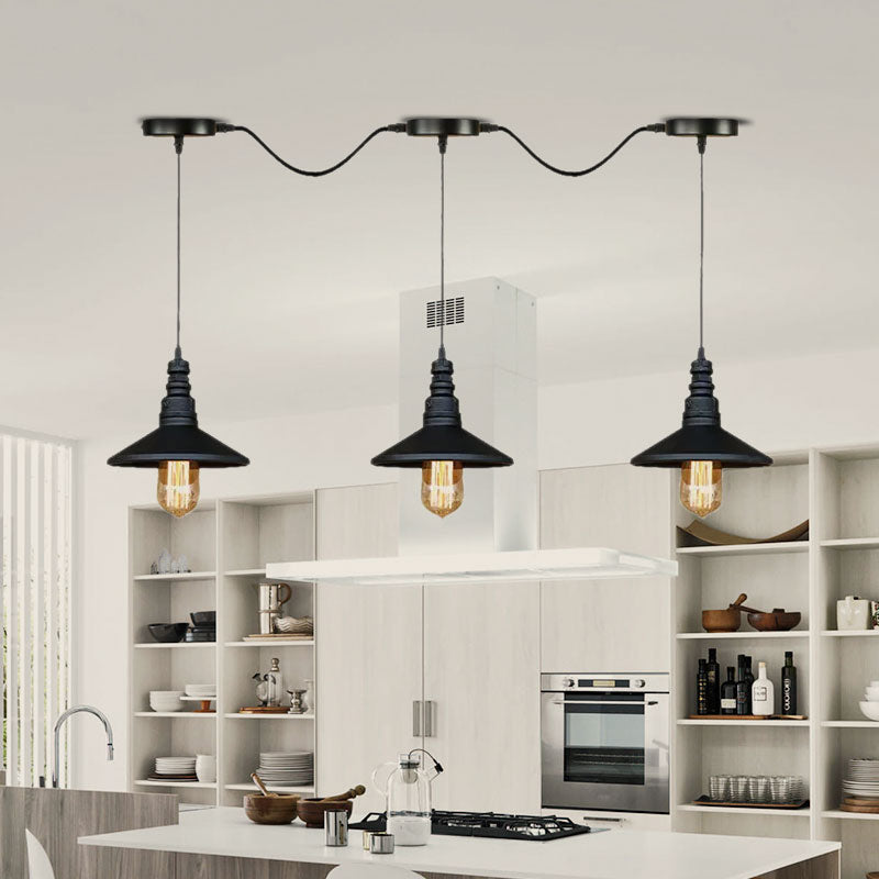 3/5 Bulbs Saucer Ceiling Pendant Vintage Industrial Black Iron Hanging Ceiling Light with Wire Connection Clearhalo 'Art Deco Pendants' 'Black' 'Cast Iron' 'Ceiling Lights' 'Ceramic' 'Crystal' 'Industrial Pendants' 'Industrial' 'Metal' 'Middle Century Pendants' 'Pendant Lights' 'Pendants' 'Rustic Pendants' 'Tiffany' Lighting' 679323