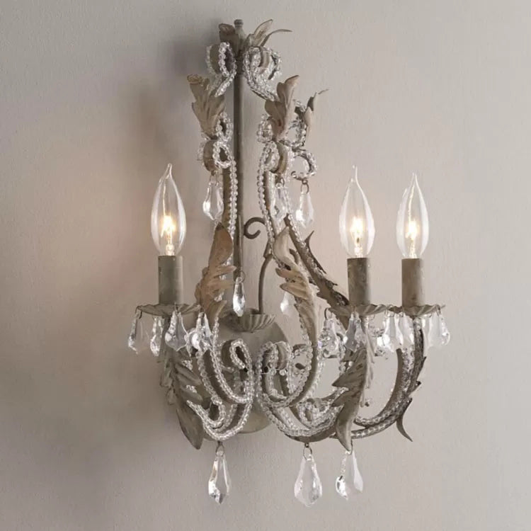 Metallic Candle Shaped Wall Sconce Living Room 3 Lights Kids Wall Light with Crystal Grey Clearhalo 'Wall Lamps & Sconces' 'Wall Lights' Lighting' 67933