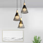 Nordic Cone Ceiling Light 3 Heads Metal and Wood Pendant Lighting with Wire Frame and Linear/Round Canopy in Black/White Clearhalo 'Ceiling Lights' 'Modern Pendants' 'Modern' 'Pendant Lights' 'Pendants' Lighting' 679330