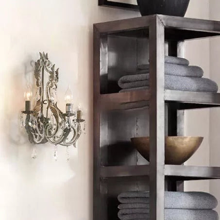 Metallic Candle Shaped Wall Sconce Living Room 3 Lights Kids Wall Light with Crystal Clearhalo 'Wall Lamps & Sconces' 'Wall Lights' Lighting' 67934