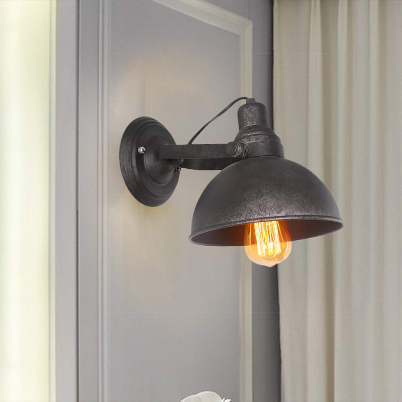 1 Bulb Dome Wall Sconce Light Antique Style Black/Rust Wrought Iron Wall Mount Light for Hallway Clearhalo 'Art deco wall lights' 'Cast Iron' 'Glass' 'Industrial wall lights' 'Industrial' 'Middle century wall lights' 'Modern' 'Rustic wall lights' 'Tiffany' 'Traditional wall lights' 'Wall Lamps & Sconces' 'Wall Lights' Lighting' 679381