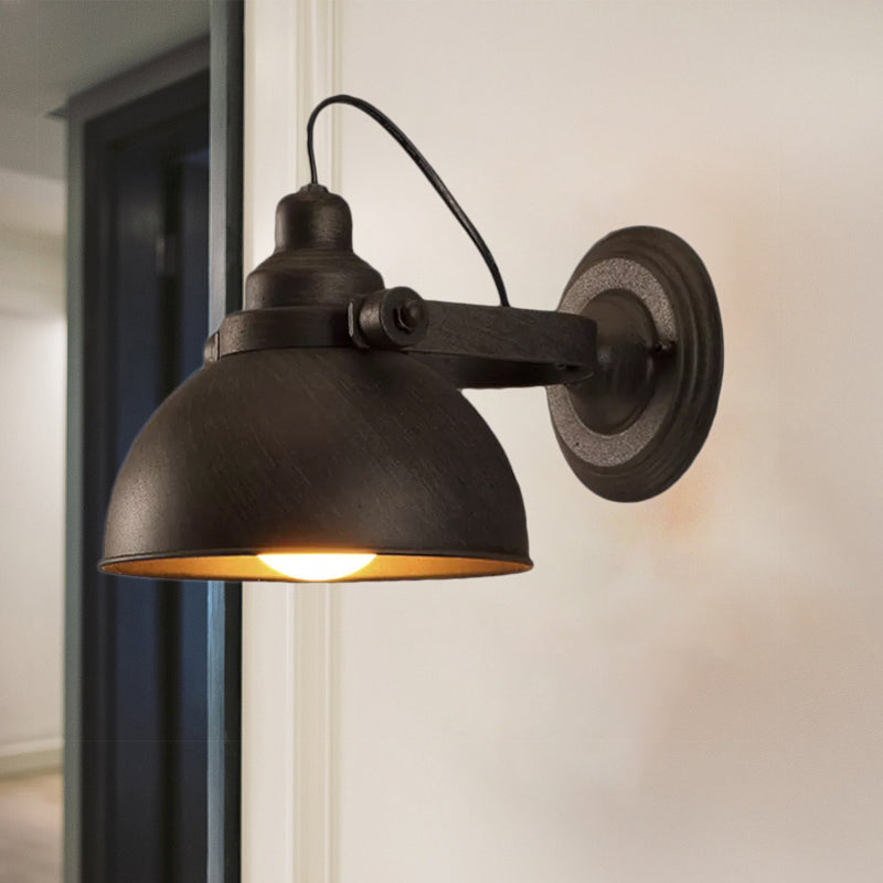 1 Bulb Dome Wall Sconce Light Antique Style Black/Rust Wrought Iron Wall Mount Light for Hallway Clearhalo 'Art deco wall lights' 'Cast Iron' 'Glass' 'Industrial wall lights' 'Industrial' 'Middle century wall lights' 'Modern' 'Rustic wall lights' 'Tiffany' 'Traditional wall lights' 'Wall Lamps & Sconces' 'Wall Lights' Lighting' 679382