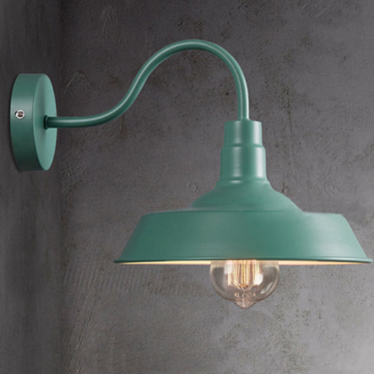 Industrial Stylish Barn Wall Sconce Lamp 1 Bulb Metallic Sconce Wall Lighting with Gooseneck Arm in Blue/Pink, 10"/14" Wide Clearhalo 'Art deco wall lights' 'Cast Iron' 'Glass' 'Industrial wall lights' 'Industrial' 'Middle century wall lights' 'Modern' 'Rustic wall lights' 'Tiffany' 'Traditional wall lights' 'Wall Lamps & Sconces' 'Wall Lights' Lighting' 679384