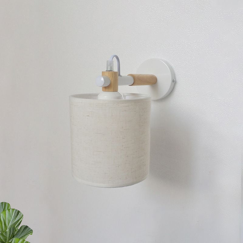 1 Bulb Cylinder Wall Mount Fixture Simple Stylish White Fabric Sconce Wall Lighting for Bedroom Clearhalo 'Industrial wall lights' 'Industrial' 'Middle century wall lights' 'Rustic wall lights' 'Tiffany' 'Wall Lamps & Sconces' 'Wall Lights' Lighting' 679401