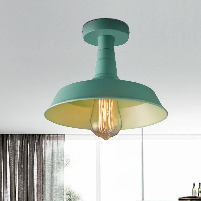 Vintage Style Barn Semi Flush Mount Light 1 Light Metal Ceiling Lighting in Blue/Green for Corridor Clearhalo 'Ceiling Lights' 'Close To Ceiling Lights' 'Close to ceiling' 'Flush mount' 'Industrial Flush Mount' Lighting' 679416