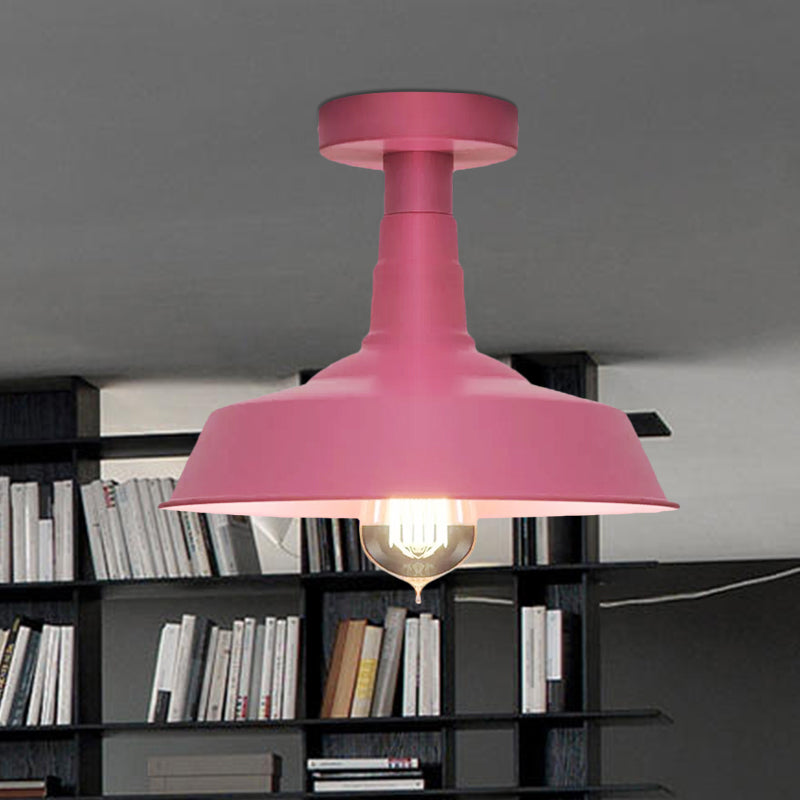 Vintage Style Barn Semi Flush Mount Light 1 Light Metal Ceiling Lighting in Blue/Green for Corridor Clearhalo 'Ceiling Lights' 'Close To Ceiling Lights' 'Close to ceiling' 'Flush mount' 'Industrial Flush Mount' Lighting' 679417