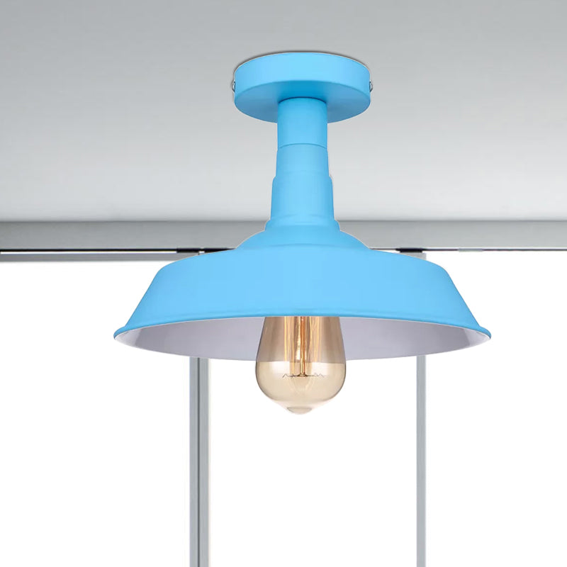 Vintage Style Barn Semi Flush Mount Light 1 Light Metal Ceiling Lighting in Blue/Green for Corridor Clearhalo 'Ceiling Lights' 'Close To Ceiling Lights' 'Close to ceiling' 'Flush mount' 'Industrial Flush Mount' Lighting' 679418