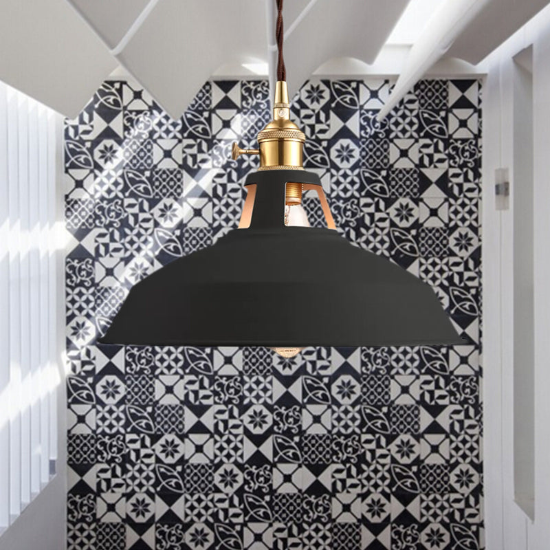 1 Bulb Barn Pendant Lamp Industrial Stylish Black/White Metallic Ceiling Light with Hanging Cord for Kitchen Clearhalo 'Art Deco Pendants' 'Black' 'Cast Iron' 'Ceiling Lights' 'Ceramic' 'Crystal' 'Industrial Pendants' 'Industrial' 'Metal' 'Middle Century Pendants' 'Pendant Lights' 'Pendants' 'Rustic Pendants' 'Tiffany' Lighting' 679433