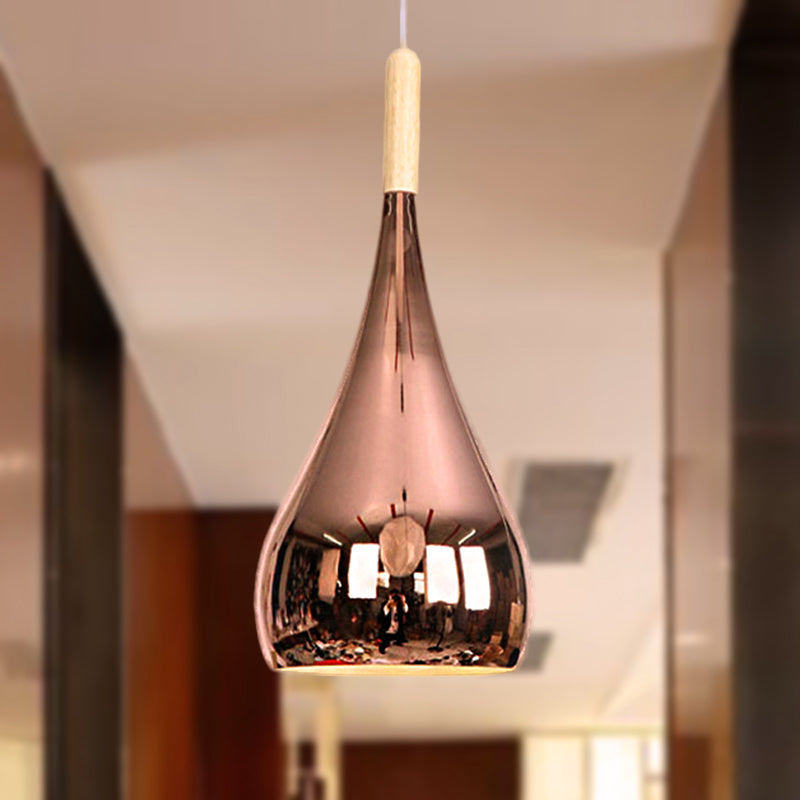 1 Bulb Teardrop Shade Hanging Light Fixture Contemporary Chrome/Rose Gold Metal Pendant Ceiling Light for Kitchen Clearhalo 'Ceiling Lights' 'Modern Pendants' 'Modern' 'Pendant Lights' 'Pendants' Lighting' 679453