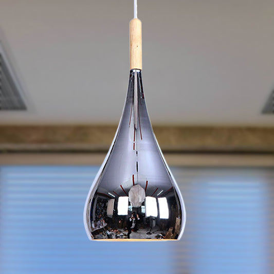 1 Bulb Teardrop Shade Hanging Light Fixture Contemporary Chrome/Rose Gold Metal Pendant Ceiling Light for Kitchen Chrome Clearhalo 'Ceiling Lights' 'Modern Pendants' 'Modern' 'Pendant Lights' 'Pendants' Lighting' 679454