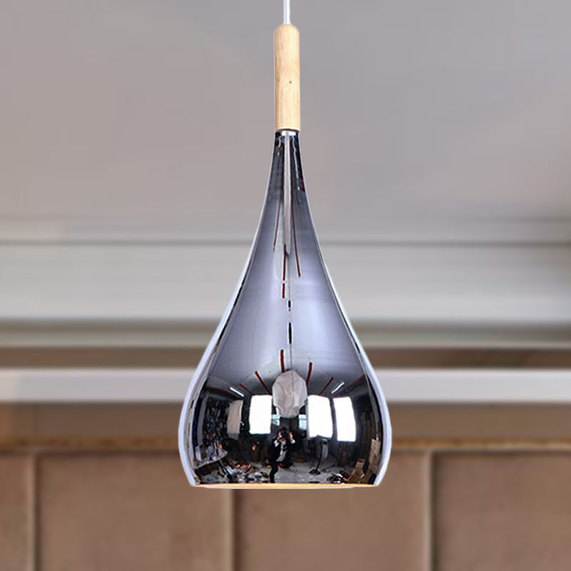 1 Bulb Teardrop Shade Hanging Light Fixture Contemporary Chrome/Rose Gold Metal Pendant Ceiling Light for Kitchen Clearhalo 'Ceiling Lights' 'Modern Pendants' 'Modern' 'Pendant Lights' 'Pendants' Lighting' 679455