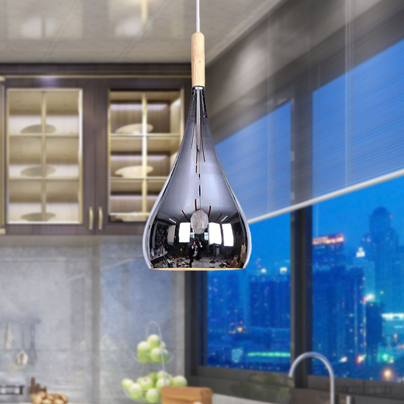 1 Bulb Teardrop Shade Hanging Light Fixture Contemporary Chrome/Rose Gold Metal Pendant Ceiling Light for Kitchen Clearhalo 'Ceiling Lights' 'Modern Pendants' 'Modern' 'Pendant Lights' 'Pendants' Lighting' 679456