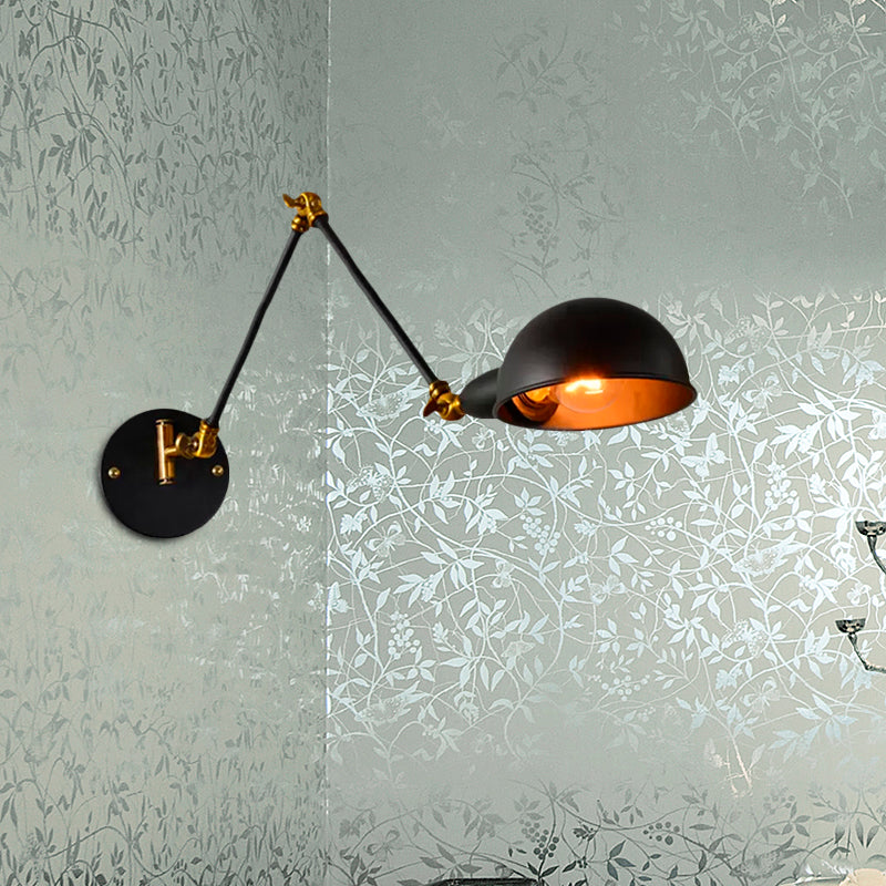 Dome Shade Bedroom Wall Light Sconce Industrial Metal 1 Head Black Reading Wall Lamp with Adjustable Arm Clearhalo 'Art deco wall lights' 'Cast Iron' 'Glass' 'Industrial wall lights' 'Industrial' 'Middle century wall lights' 'Modern' 'Rustic wall lights' 'Tiffany' 'Traditional wall lights' 'Wall Lamps & Sconces' 'Wall Lights' Lighting' 679457