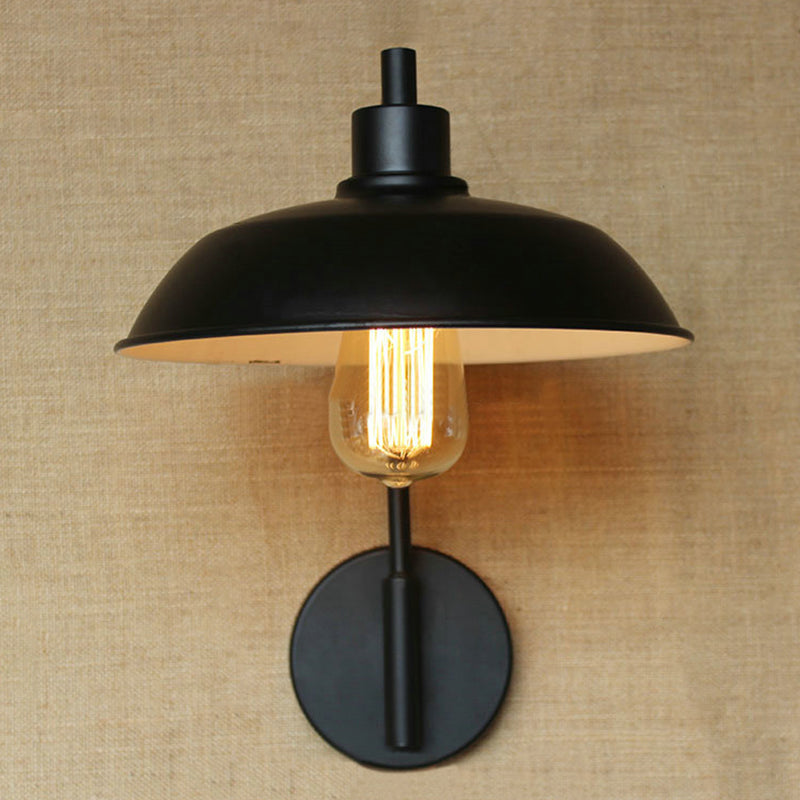 1 Light Barn Wall Sconce Light Antique Style Black/Rust Metallic Wall Lighting with Curved Arm for Hallway Clearhalo 'Art deco wall lights' 'Cast Iron' 'Glass' 'Industrial wall lights' 'Industrial' 'Middle century wall lights' 'Modern' 'Rustic wall lights' 'Tiffany' 'Traditional wall lights' 'Wall Lamps & Sconces' 'Wall Lights' Lighting' 679460