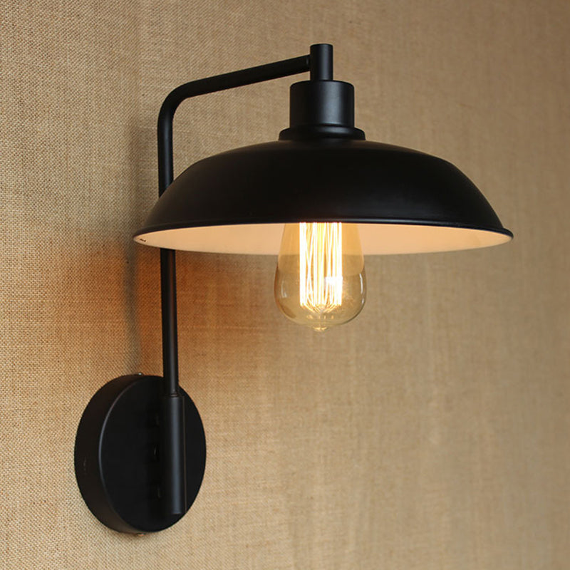 1 Light Barn Wall Sconce Light Antique Style Black/Rust Metallic Wall Lighting with Curved Arm for Hallway Clearhalo 'Art deco wall lights' 'Cast Iron' 'Glass' 'Industrial wall lights' 'Industrial' 'Middle century wall lights' 'Modern' 'Rustic wall lights' 'Tiffany' 'Traditional wall lights' 'Wall Lamps & Sconces' 'Wall Lights' Lighting' 679461