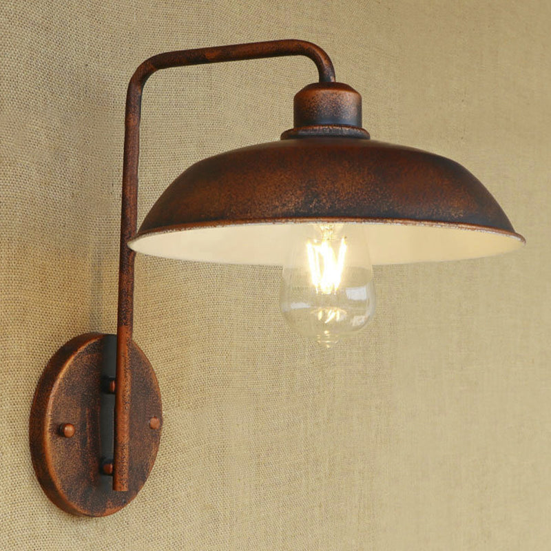 1 Light Barn Wall Sconce Light Antique Style Black/Rust Metallic Wall Lighting with Curved Arm for Hallway Clearhalo 'Art deco wall lights' 'Cast Iron' 'Glass' 'Industrial wall lights' 'Industrial' 'Middle century wall lights' 'Modern' 'Rustic wall lights' 'Tiffany' 'Traditional wall lights' 'Wall Lamps & Sconces' 'Wall Lights' Lighting' 679462