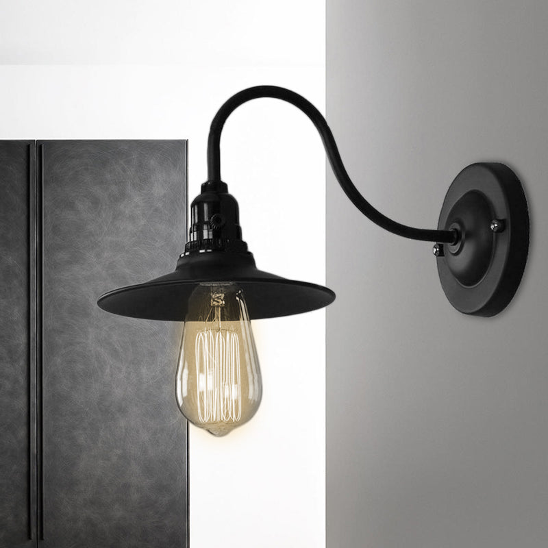 Black Flat Shade Wall Lighting Industrial Style Metallic 1 Head Living Room Wall Light Sconce, 7"/8.5" Width Clearhalo 'Art deco wall lights' 'Cast Iron' 'Glass' 'Industrial wall lights' 'Industrial' 'Middle century wall lights' 'Modern' 'Rustic wall lights' 'Tiffany' 'Traditional wall lights' 'Wall Lamps & Sconces' 'Wall Lights' Lighting' 679467