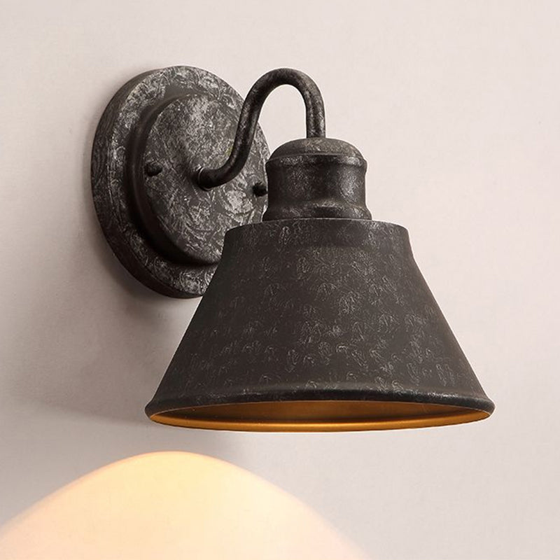 Metal Antique Black Sconce Light Drum/Trumpet Shade 1-Light Retro Rustic Wall Lamp Fixture Clearhalo 'Art deco wall lights' 'Cast Iron' 'Glass' 'Industrial wall lights' 'Industrial' 'Middle century wall lights' 'Modern' 'Rustic wall lights' 'Tiffany' 'Traditional wall lights' 'Wall Lamps & Sconces' 'Wall Lights' Lighting' 679471