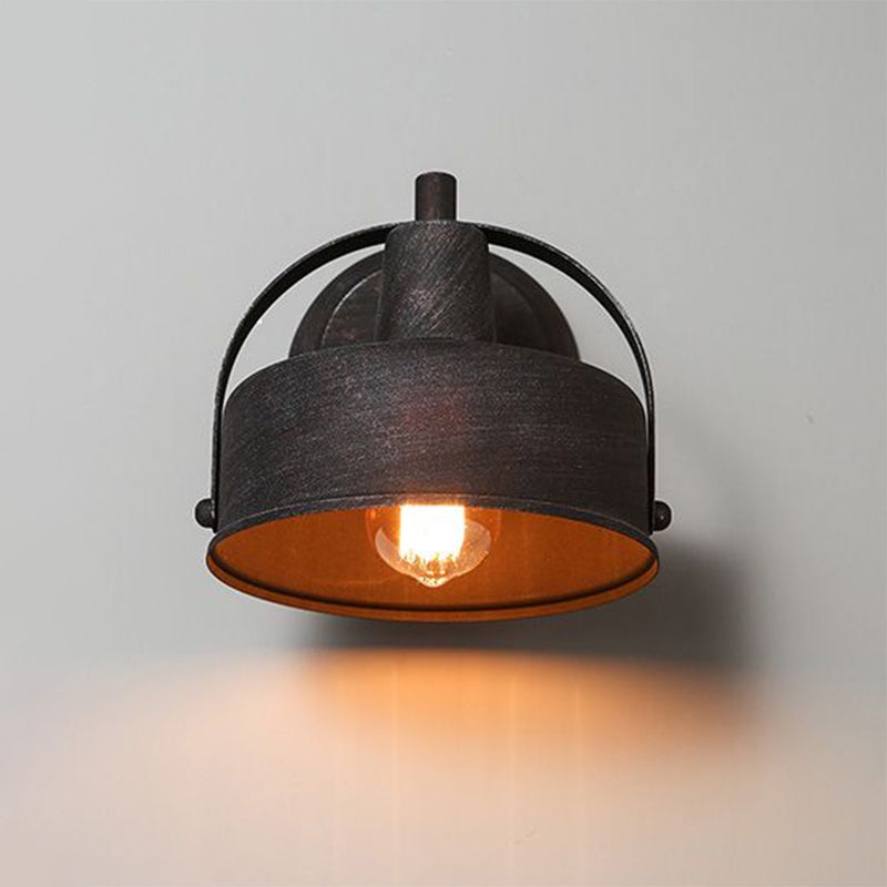 Metal Antique Black Sconce Light Drum/Trumpet Shade 1-Light Retro Rustic Wall Lamp Fixture Clearhalo 'Art deco wall lights' 'Cast Iron' 'Glass' 'Industrial wall lights' 'Industrial' 'Middle century wall lights' 'Modern' 'Rustic wall lights' 'Tiffany' 'Traditional wall lights' 'Wall Lamps & Sconces' 'Wall Lights' Lighting' 679472