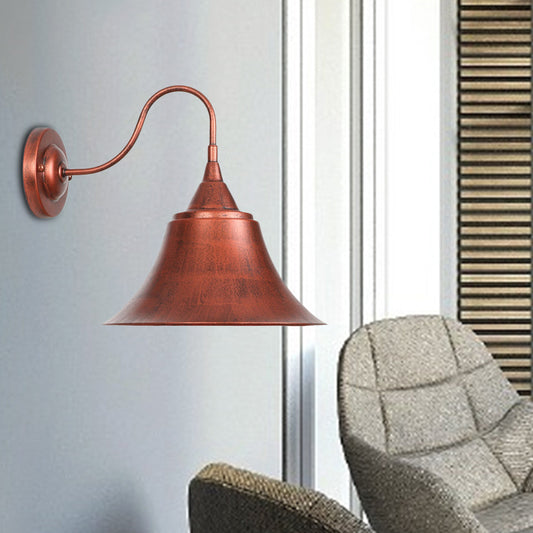 Metal Black/Rust Sconce Light Cone Shade 1-Light Industrial Wall Mounted Lighting with Gooseneck Rust Clearhalo 'Art deco wall lights' 'Cast Iron' 'Glass' 'Industrial wall lights' 'Industrial' 'Middle century wall lights' 'Modern' 'Rustic wall lights' 'Tiffany' 'Traditional wall lights' 'Wall Lamps & Sconces' 'Wall Lights' Lighting' 679474