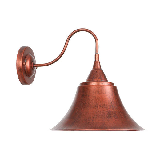 Metal Black/Rust Sconce Light Cone Shade 1-Light Industrial Wall Mounted Lighting with Gooseneck Clearhalo 'Art deco wall lights' 'Cast Iron' 'Glass' 'Industrial wall lights' 'Industrial' 'Middle century wall lights' 'Modern' 'Rustic wall lights' 'Tiffany' 'Traditional wall lights' 'Wall Lamps & Sconces' 'Wall Lights' Lighting' 679475