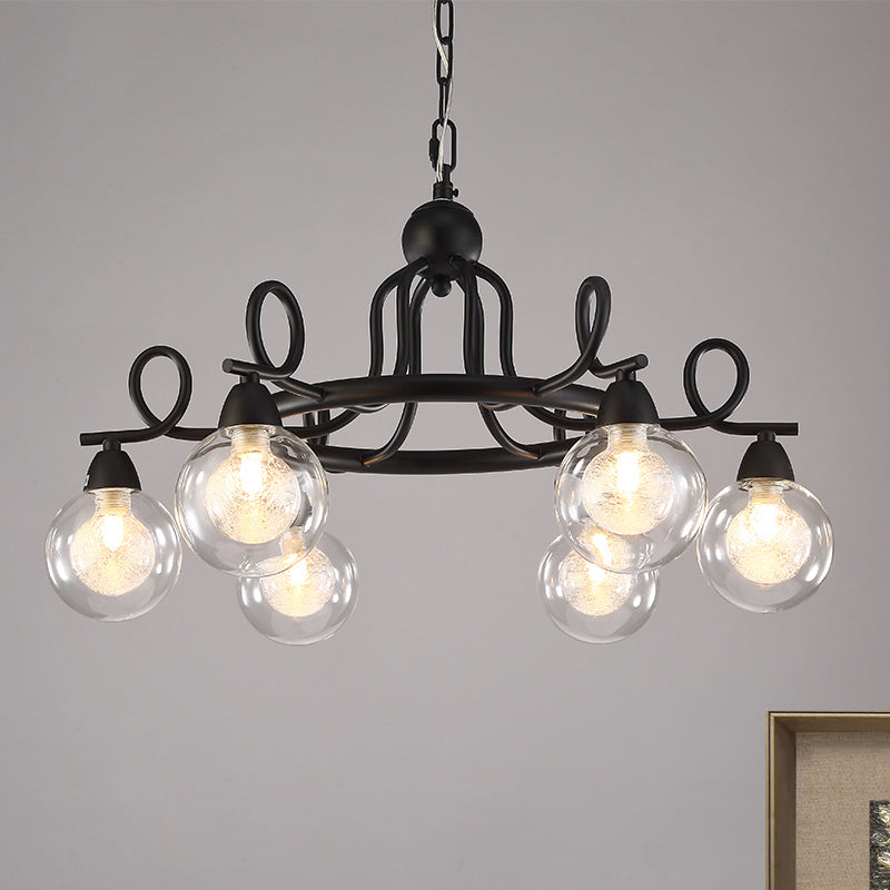 6/8-Light Pendant Light Fixture Rustic Mini Ball Clear Glass Hanging Chandelier in Black Clearhalo 'Cast Iron' 'Ceiling Lights' 'Chandeliers' 'Industrial Chandeliers' 'Industrial' 'Metal' 'Middle Century Chandeliers' 'Rustic Chandeliers' 'Tiffany' Lighting' 679507