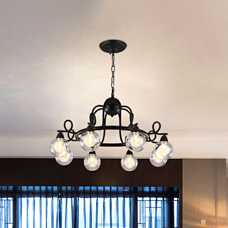 6/8-Light Pendant Light Fixture Rustic Mini Ball Clear Glass Hanging Chandelier in Black Clearhalo 'Cast Iron' 'Ceiling Lights' 'Chandeliers' 'Industrial Chandeliers' 'Industrial' 'Metal' 'Middle Century Chandeliers' 'Rustic Chandeliers' 'Tiffany' Lighting' 679508