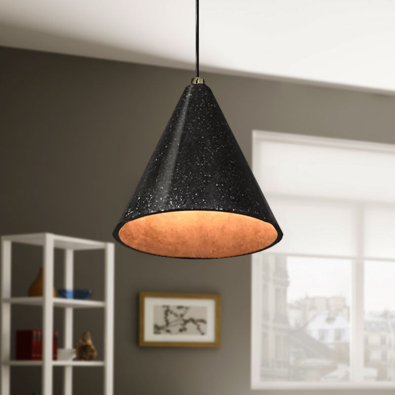 Concrete Tapered Shade Hanging Lamp Industrial 1 Light Indoor Pendant Light with Terrazzo Design in Black Clearhalo 'Art Deco Pendants' 'Black' 'Cast Iron' 'Ceiling Lights' 'Ceramic' 'Crystal' 'Industrial Pendants' 'Industrial' 'Metal' 'Middle Century Pendants' 'Pendant Lights' 'Pendants' 'Rustic Pendants' 'Tiffany' Lighting' 679512