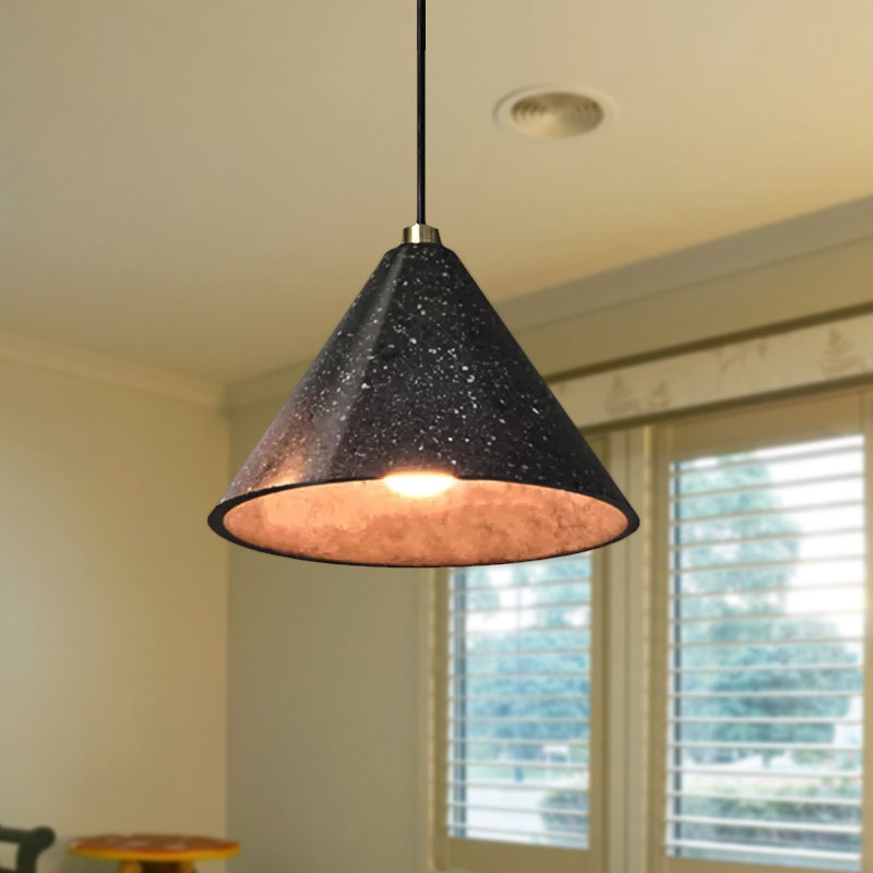 Concrete Tapered Shade Hanging Lamp Industrial 1 Light Indoor Pendant Light with Terrazzo Design in Black Clearhalo 'Art Deco Pendants' 'Black' 'Cast Iron' 'Ceiling Lights' 'Ceramic' 'Crystal' 'Industrial Pendants' 'Industrial' 'Metal' 'Middle Century Pendants' 'Pendant Lights' 'Pendants' 'Rustic Pendants' 'Tiffany' Lighting' 679513