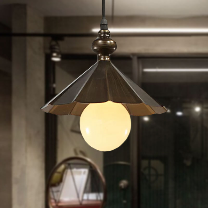 Scalloped Shade Restaurant Hanging Ceiling Light Industrial Metallic 1 Head Brown/Rust Pendant Lighting Clearhalo 'Art Deco Pendants' 'Cast Iron' 'Ceiling Lights' 'Ceramic' 'Crystal' 'Industrial Pendants' 'Industrial' 'Metal' 'Middle Century Pendants' 'Pendant Lights' 'Pendants' 'Tiffany' Lighting' 679518