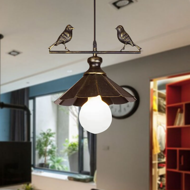 Scalloped Shade Restaurant Hanging Ceiling Light Industrial Metallic 1 Head Brown/Rust Pendant Lighting Clearhalo 'Art Deco Pendants' 'Cast Iron' 'Ceiling Lights' 'Ceramic' 'Crystal' 'Industrial Pendants' 'Industrial' 'Metal' 'Middle Century Pendants' 'Pendant Lights' 'Pendants' 'Tiffany' Lighting' 679519