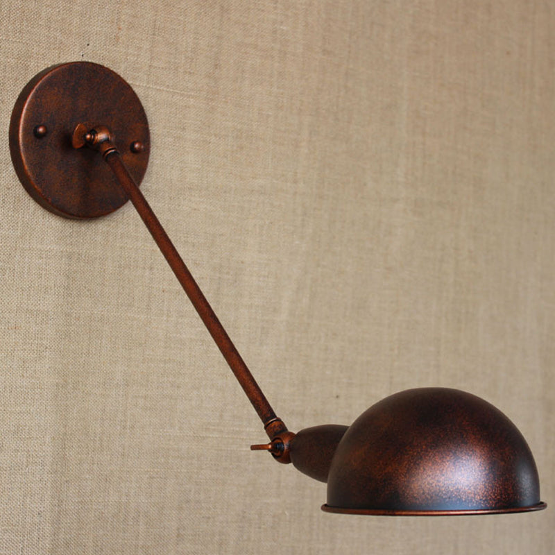 Rust 1 Light Wall Sconce Farmhouse Style Wrought Iron Adjustable Domed Wall Lamp for Bedside Clearhalo 'Art deco wall lights' 'Cast Iron' 'Glass' 'Industrial wall lights' 'Industrial' 'Middle century wall lights' 'Modern' 'Rustic wall lights' 'Tiffany' 'Traditional wall lights' 'Wall Lamps & Sconces' 'Wall Lights' Lighting' 679531