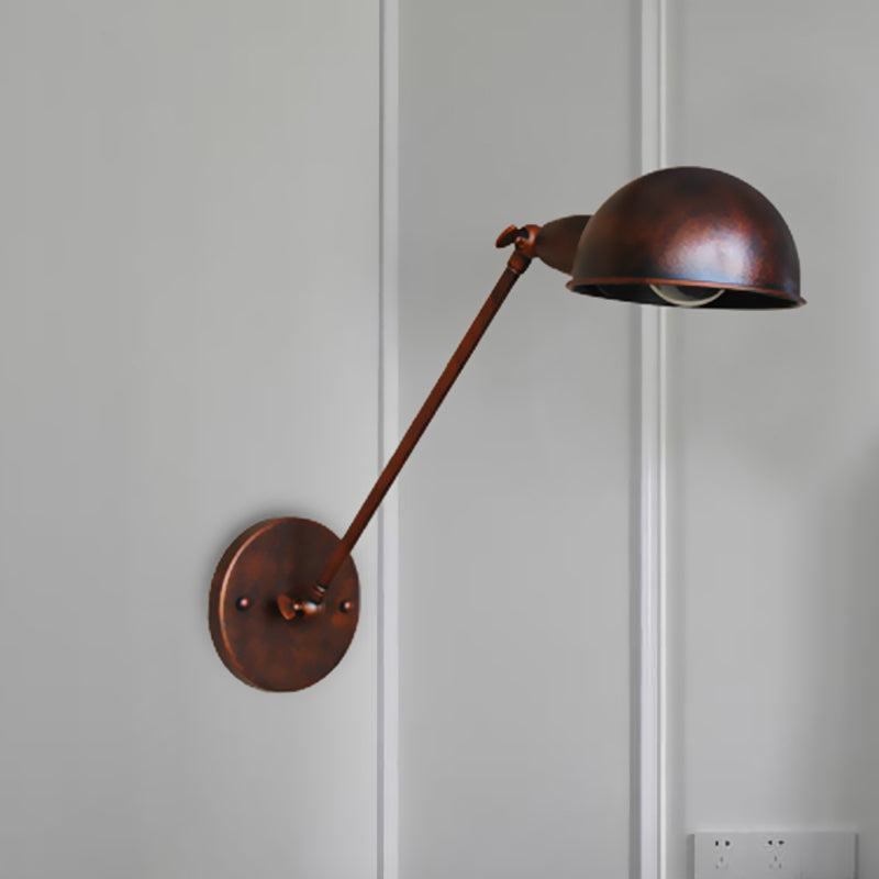 Rust 1 Light Wall Sconce Farmhouse Style Wrought Iron Adjustable Domed Wall Lamp for Bedside Clearhalo 'Art deco wall lights' 'Cast Iron' 'Glass' 'Industrial wall lights' 'Industrial' 'Middle century wall lights' 'Modern' 'Rustic wall lights' 'Tiffany' 'Traditional wall lights' 'Wall Lamps & Sconces' 'Wall Lights' Lighting' 679532