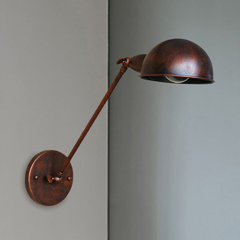 Rust 1 Light Wall Sconce Farmhouse Style Wrought Iron Adjustable Domed Wall Lamp for Bedside Clearhalo 'Art deco wall lights' 'Cast Iron' 'Glass' 'Industrial wall lights' 'Industrial' 'Middle century wall lights' 'Modern' 'Rustic wall lights' 'Tiffany' 'Traditional wall lights' 'Wall Lamps & Sconces' 'Wall Lights' Lighting' 679533