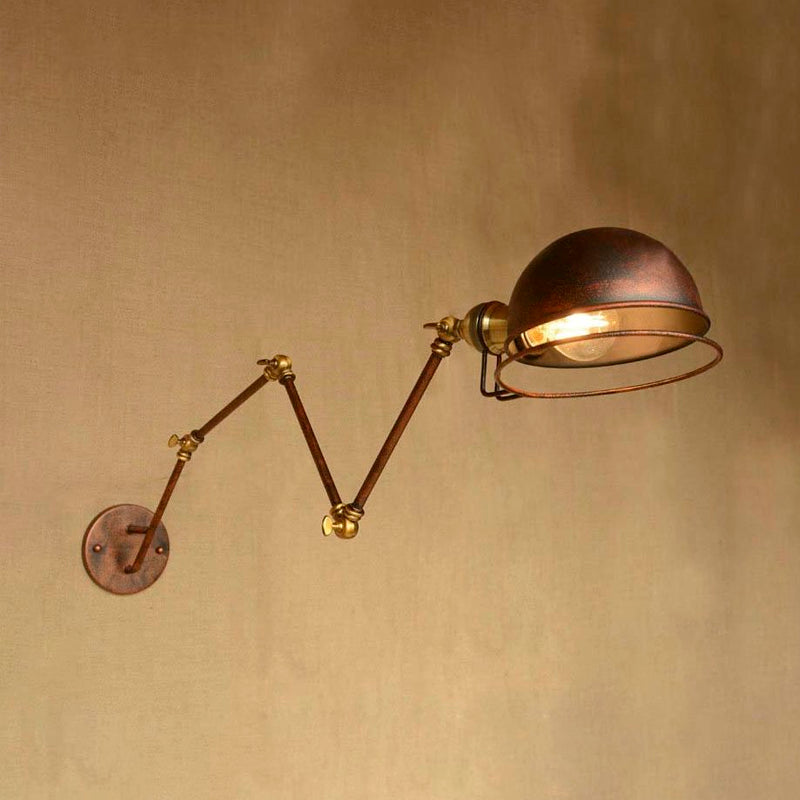 Bowl Shade Iron Sconce Lighting with Swing Arm Antique Style 1 Head Study Room Wall Light Fixture in Rust Clearhalo 'Art deco wall lights' 'Cast Iron' 'Glass' 'Industrial wall lights' 'Industrial' 'Middle century wall lights' 'Modern' 'Rustic wall lights' 'Tiffany' 'Traditional wall lights' 'Wall Lamps & Sconces' 'Wall Lights' Lighting' 679535