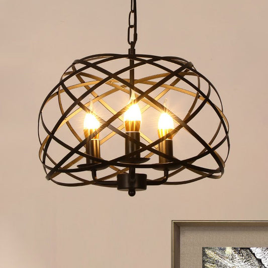 Vintage Stylish Open Cage Hanging Light with Candle 3 Heads Hanging Chandelier Light in Black Clearhalo 'Cast Iron' 'Ceiling Lights' 'Chandeliers' 'Industrial Chandeliers' 'Industrial' 'Metal' 'Middle Century Chandeliers' 'Rustic Chandeliers' 'Tiffany' Lighting' 679550