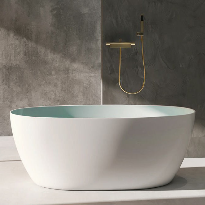 Modern Style Freestanding Bathtub Single Oval Acrylic Bathtub for Bathroom Gold Tub with Wall Mounted Faucets Clearhalo 'Bathroom Remodel & Bathroom Fixtures' 'Bathtubs' 'Home Improvement' 'home_improvement' 'home_improvement_bathtubs' 'Showers & Bathtubs' 6795773