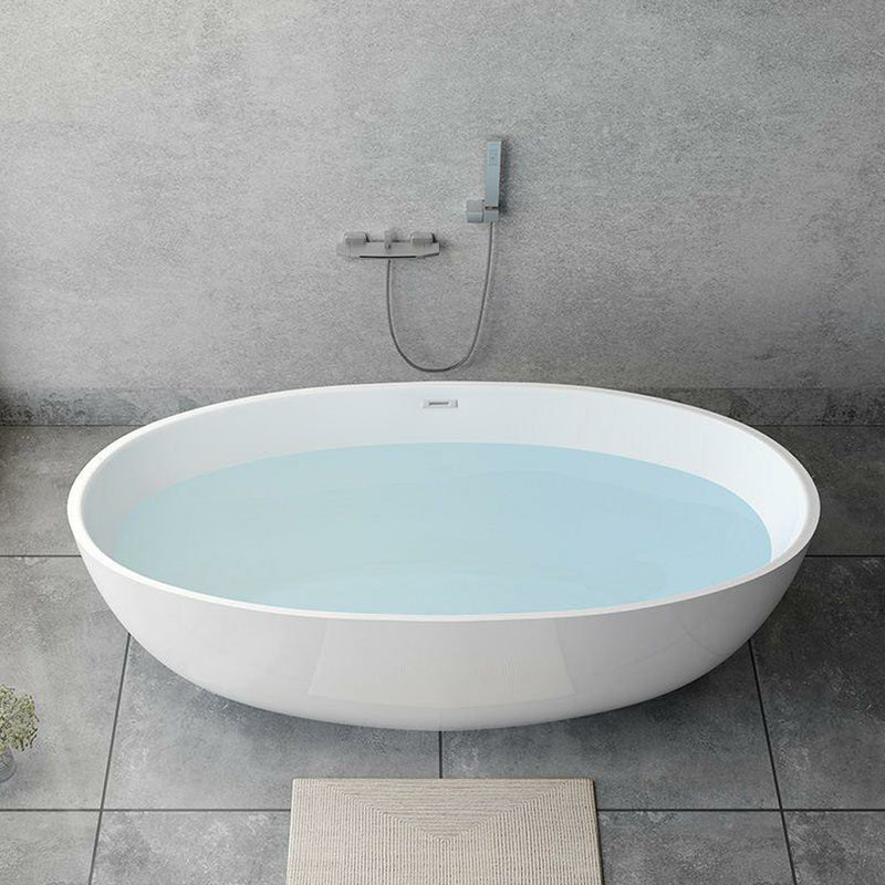 Modern Soaking Freestanding Bath Tub Acrylic Oval Bathtub with Overflow Trim Silver 67"L x 31"W x 24"H Tub with Wall Mounted Faucets Clearhalo 'Bathroom Remodel & Bathroom Fixtures' 'Bathtubs' 'Home Improvement' 'home_improvement' 'home_improvement_bathtubs' 'Showers & Bathtubs' 6795828