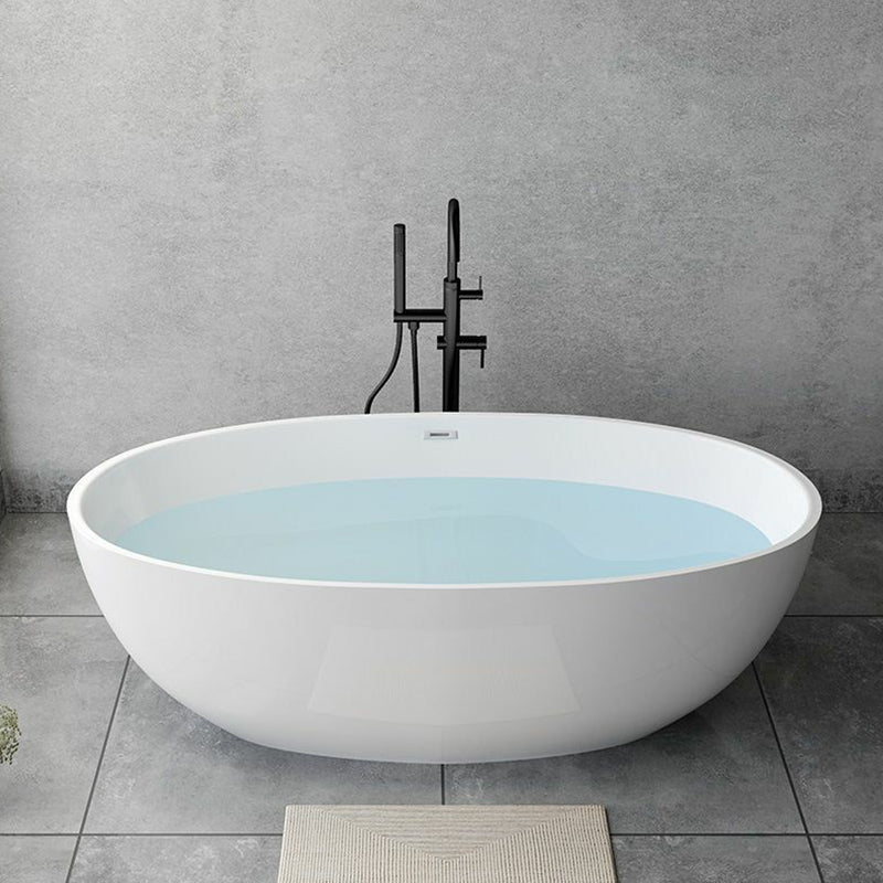 Modern Soaking Freestanding Bath Tub Acrylic Oval Bathtub with Overflow Trim Black Tub with Freestanding Tub Fillers Clearhalo 'Bathroom Remodel & Bathroom Fixtures' 'Bathtubs' 'Home Improvement' 'home_improvement' 'home_improvement_bathtubs' 'Showers & Bathtubs' 6795829