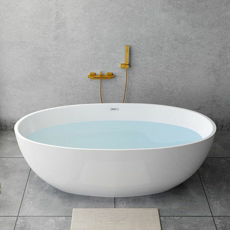 Modern Soaking Freestanding Bath Tub Acrylic Oval Bathtub with Overflow Trim Gold Tub with Wall Mounted Faucets Clearhalo 'Bathroom Remodel & Bathroom Fixtures' 'Bathtubs' 'Home Improvement' 'home_improvement' 'home_improvement_bathtubs' 'Showers & Bathtubs' 6795840