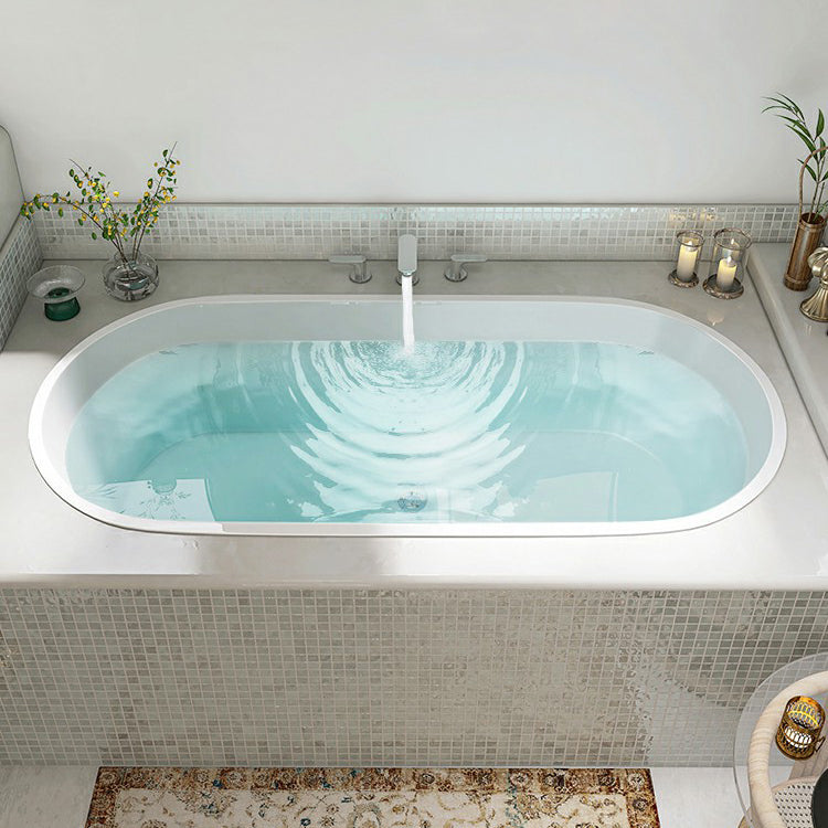 Contemporary Oval Acrylic Bathtub Soaking Drop-in Bathtub with Faucet White 59"L x 30"W x 23"H Tub with Silver 3-Piece Set Clearhalo 'Bathroom Remodel & Bathroom Fixtures' 'Bathtubs' 'Home Improvement' 'home_improvement' 'home_improvement_bathtubs' 'Showers & Bathtubs' 6795851
