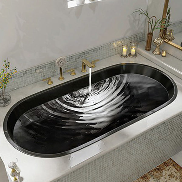 Contemporary Oval Acrylic Bathtub Soaking Drop-in Bathtub with Faucet Black Tub with Light Gold 5-Piece Set Clearhalo 'Bathroom Remodel & Bathroom Fixtures' 'Bathtubs' 'Home Improvement' 'home_improvement' 'home_improvement_bathtubs' 'Showers & Bathtubs' 6795852