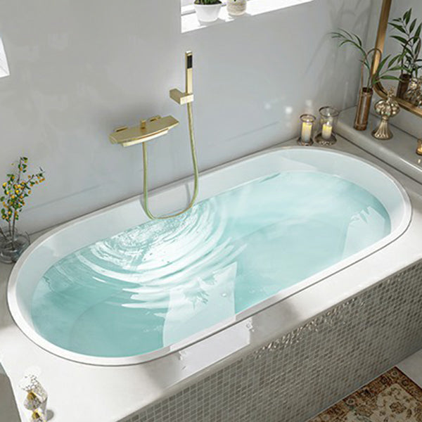 Contemporary Oval Acrylic Bathtub Soaking Drop-in Bathtub with Faucet White Tub with Wall Mounted Faucets Clearhalo 'Bathroom Remodel & Bathroom Fixtures' 'Bathtubs' 'Home Improvement' 'home_improvement' 'home_improvement_bathtubs' 'Showers & Bathtubs' 6795855
