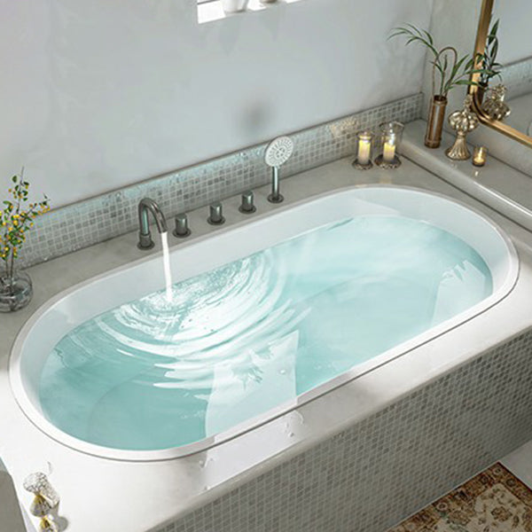 Contemporary Oval Acrylic Bathtub Soaking Drop-in Bathtub with Faucet White Tub with Gray 5-Piece Set Clearhalo 'Bathroom Remodel & Bathroom Fixtures' 'Bathtubs' 'Home Improvement' 'home_improvement' 'home_improvement_bathtubs' 'Showers & Bathtubs' 6795857