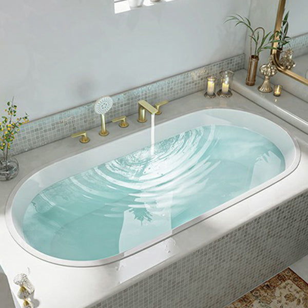 Contemporary Oval Acrylic Bathtub Soaking Drop-in Bathtub with Faucet White Tub with Light Gold 5-Piece Set Clearhalo 'Bathroom Remodel & Bathroom Fixtures' 'Bathtubs' 'Home Improvement' 'home_improvement' 'home_improvement_bathtubs' 'Showers & Bathtubs' 6795863