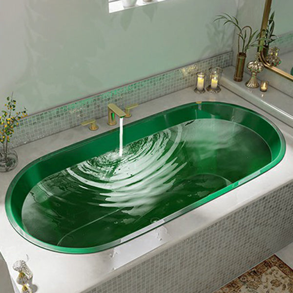 Contemporary Oval Acrylic Bathtub Soaking Drop-in Bathtub with Faucet Green Tub with Golden 3-Piece Set Clearhalo 'Bathroom Remodel & Bathroom Fixtures' 'Bathtubs' 'Home Improvement' 'home_improvement' 'home_improvement_bathtubs' 'Showers & Bathtubs' 6795867