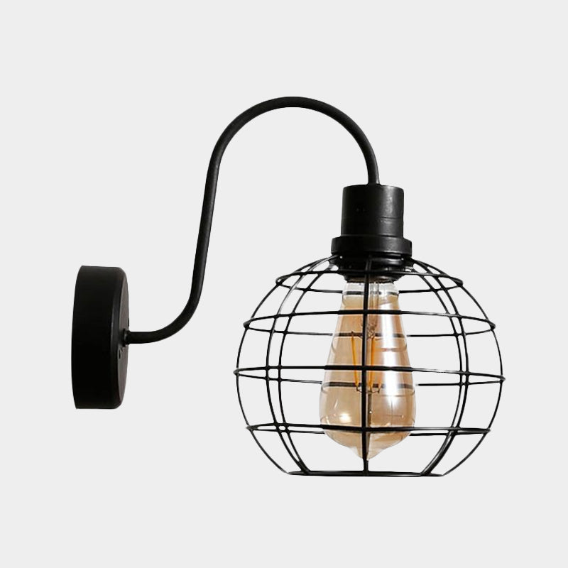 1 Bulb Sconce Lamp Retro Style Wire Global Cage Metal Wall Sconce Light in Black for Living Room Clearhalo 'Art deco wall lights' 'Cast Iron' 'Glass' 'Industrial wall lights' 'Industrial' 'Middle century wall lights' 'Modern' 'Rustic wall lights' 'Tiffany' 'Traditional wall lights' 'Wall Lamps & Sconces' 'Wall Lights' Lighting' 679601
