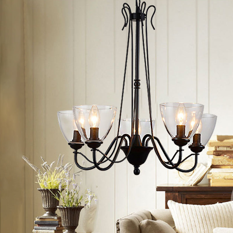 3/5/6-Light Tapered Chandelier Modern Black Clear Glass Pendant Light Fixture for Living Room Clearhalo 'Ceiling Lights' 'Chandeliers' 'Clear' 'Glass shade' 'Glass' 'Industrial Chandeliers' 'Industrial' 'Middle Century Chandeliers' 'Modern' 'Tiffany' 'Traditional Chandeliers' Lighting' 679610